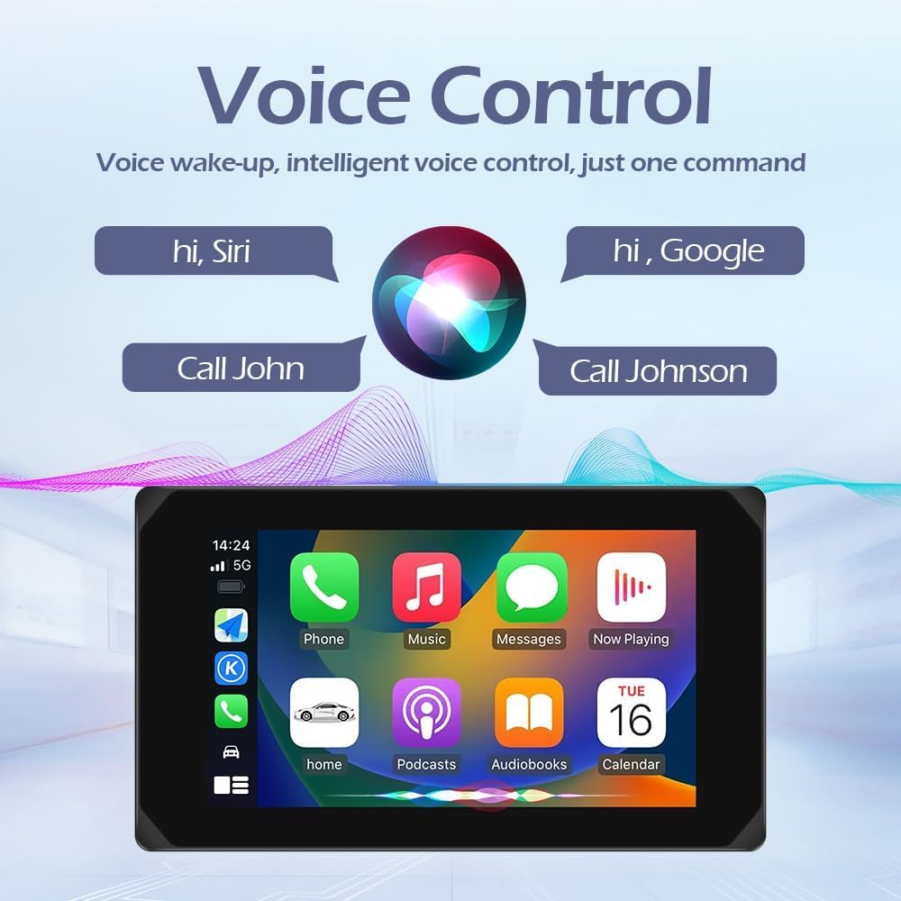 VSYSTO bezprzewodowa kamera samochodowa CarPlay do motocykli z ekranem dotykowym 5", nawigacją GPS, monitorowaniem parkowania, WiFi, przednią i tylną kamerą 1080p oraz czujnikami ciśnienia w oponach