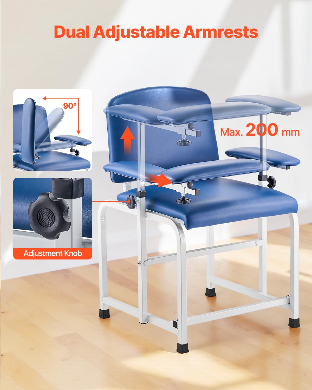 VEVOR Phlebotomiestuhl, Blutentnahmestuhl mit verstellbaren Armlehnen & klappbarer Armlehne, 180 kg Blutziehstuhl mit weich gepolsterter Sitzfläche, PVC-Leder für Krankenhäuser, Labore, Kliniken