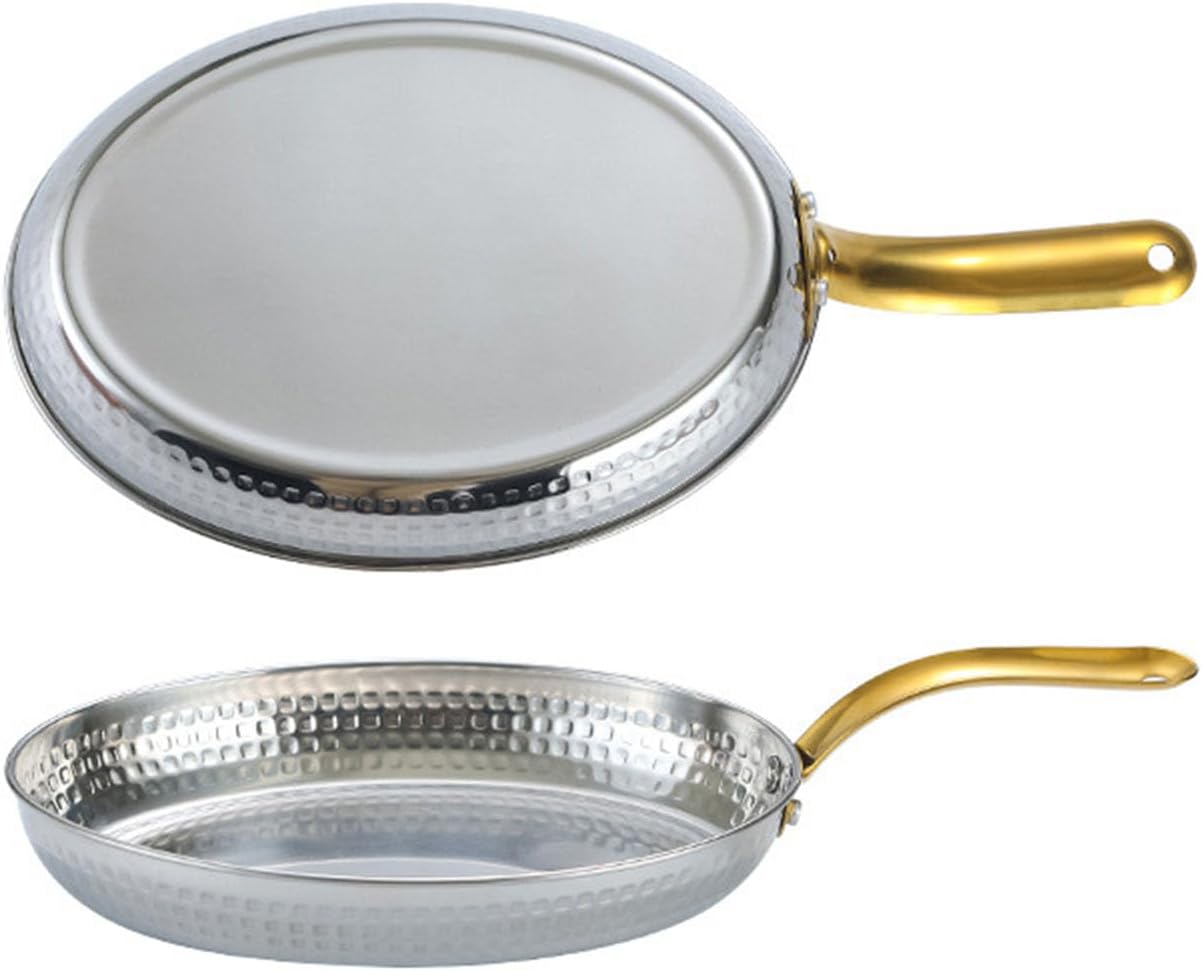 Stainless Steel Spanish Paella Pan Skillet - Versatile Non-Stick Cooking Seafood Pot for Home and Restaurant,Rose Gold,22cm