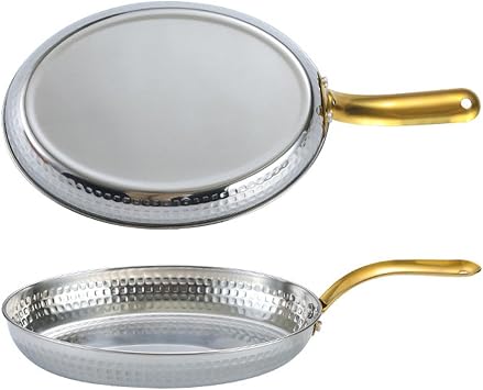 RSBFER Stainless Steel Spanish Paella Pan Skillet - Versatile Non-Stick Cooking Seafood Pot for Home and Restaurant,Silver,16cm