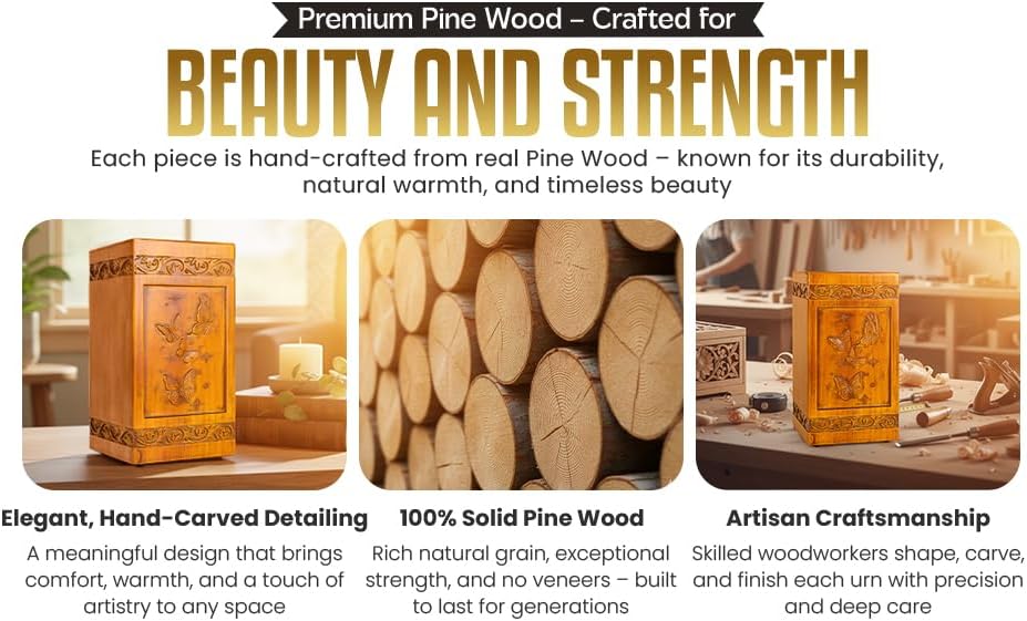 Large Wooden Urns for Human Ashes Adult Man,Decorative Urns for Mom Dad,Cremation Urns for Men Women,Wood Butterfly Urn for Ashes for Women Adult Male - Image 4