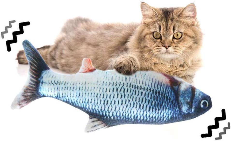 Moving Cat Kicker Fish Toy, Realistic Plush Simulation Electric Doll Fish USB Rechargeable, Funny Interactive Pets Chew Bite Supplies for Cat/Kitty/Kitten Fish Flop Cat Toy Catnip Toys (1)