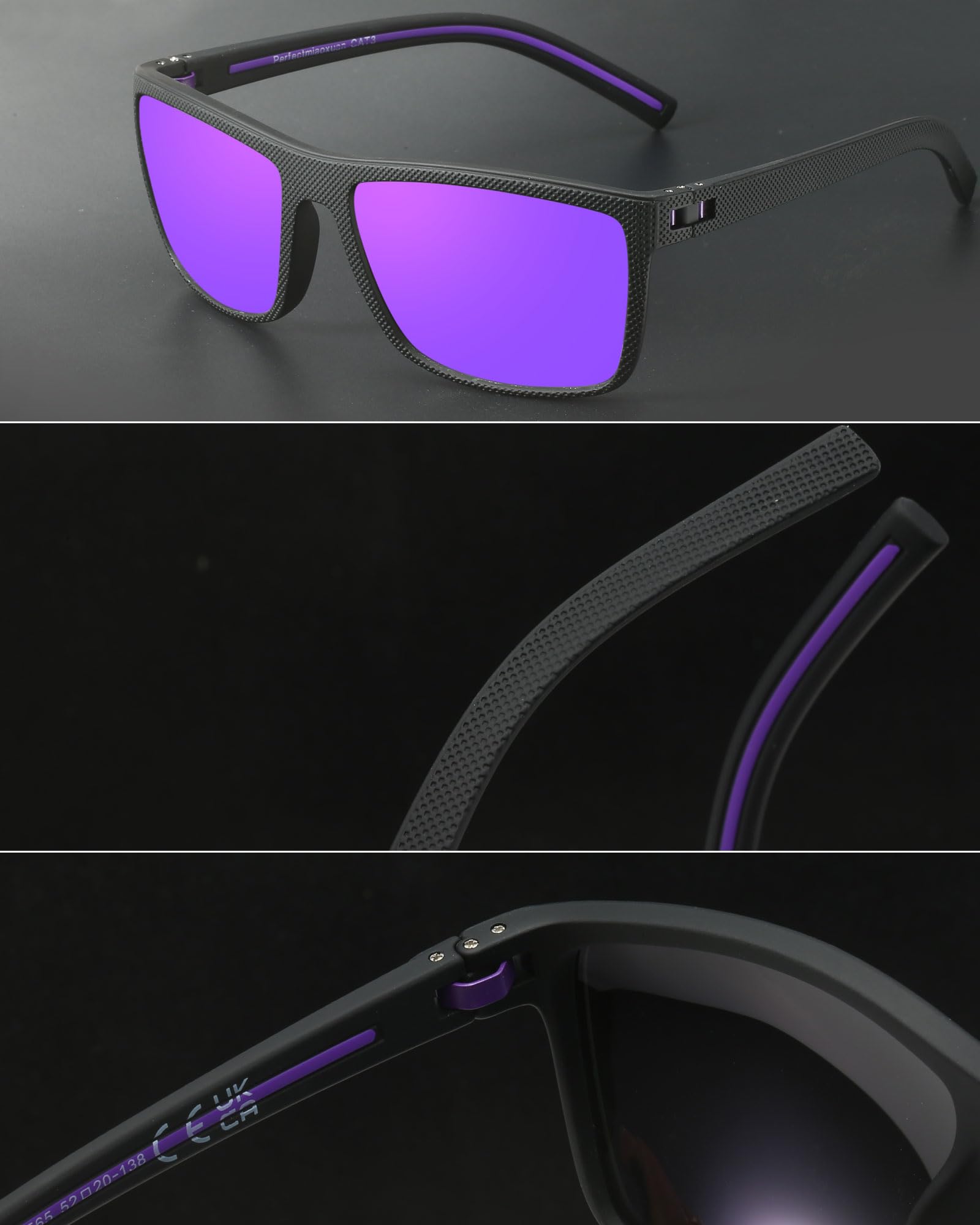 Perfectmiaoxuan Occhiali da sole Polarizzati per uomo donna Guidare la Pesca all'aperto Montatura infrangibile Occhiali Quadrata TR90 Montatura Leggero Protezione UV400 Sunglasses