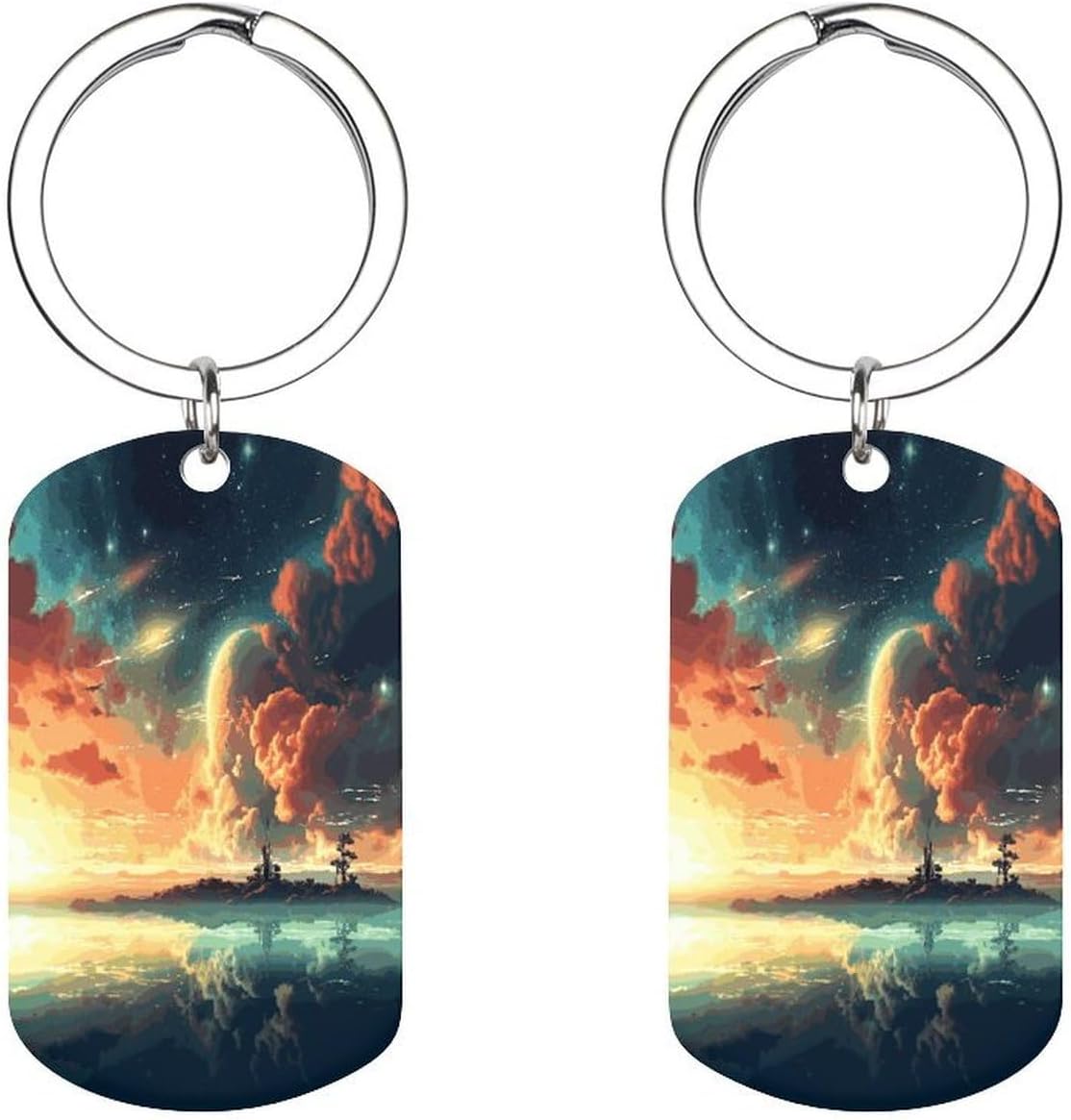 Anime Sky Keychain with Beautiful Pictures Personalized Double Print Key Chain Stainless Steel Keychain Ring with Label Window Fashion Family Key Tag Gifts for Men Women