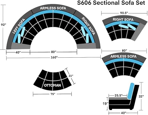 Miniatura 2 de Stendmar Juego de sofá seccional curvado de tela de microfibra redonda semicircular de 160 pulgadas S606 (microfibra, gris/gris oscuro) Gris/Gris