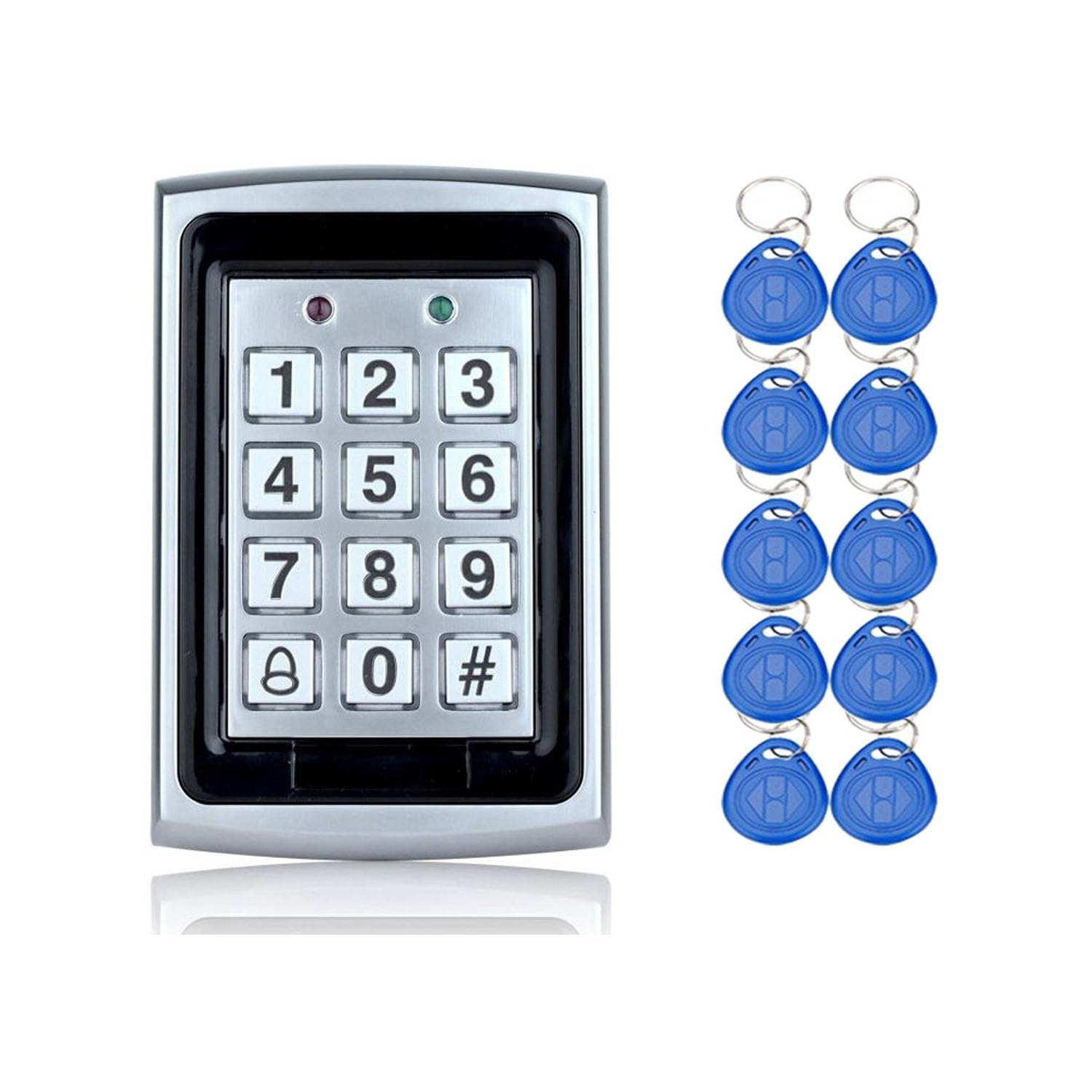 Standalone Metall Türöffner Zutrittskontroll Tastatur mit Wiegand Schnittstelle RFID Leser für Tür Sicherheit Zutrittskontroll System with 10 Stücke Blau 125KHz ID Schlüsselanhänger