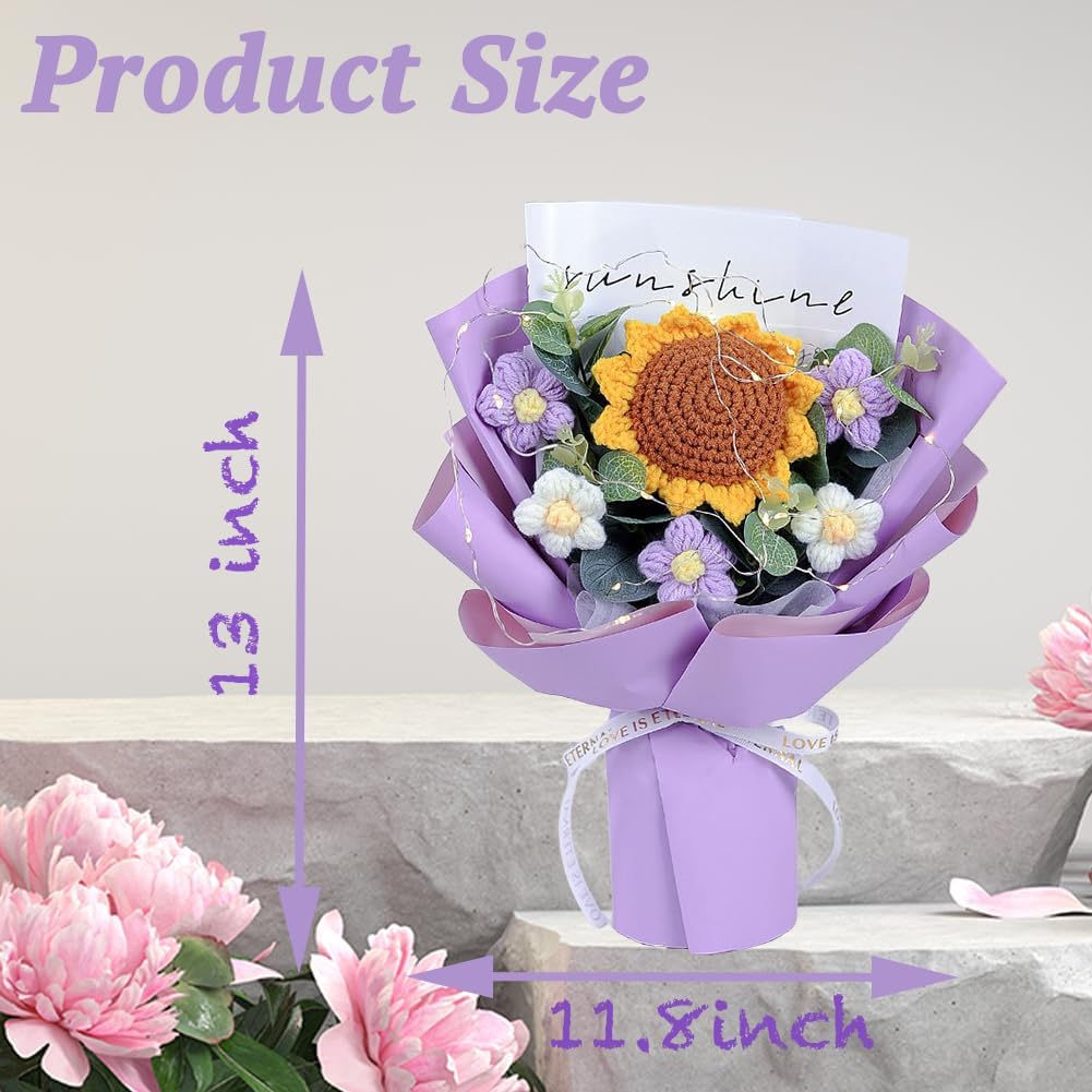 Crochet Flower Sunflower Bouquet - Handmade Artificial Flower for Festival Wedding Graduation Anniversary - Knitted Sunflower Bouquet for Women (Purple) - Image 2