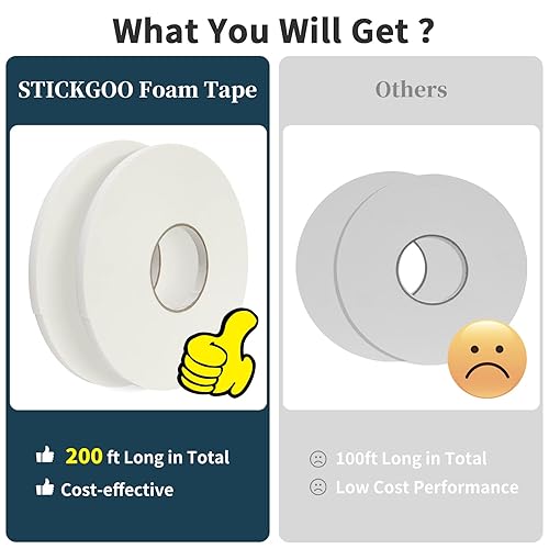 Miniatura 2 de STICKGOO Cinta adhesiva de doble cara  Extra larga 2 rollos de cinta de espuma de polietileno (100 pies x 0.39 pulgadas, 0.04 pulgadas de grosor)