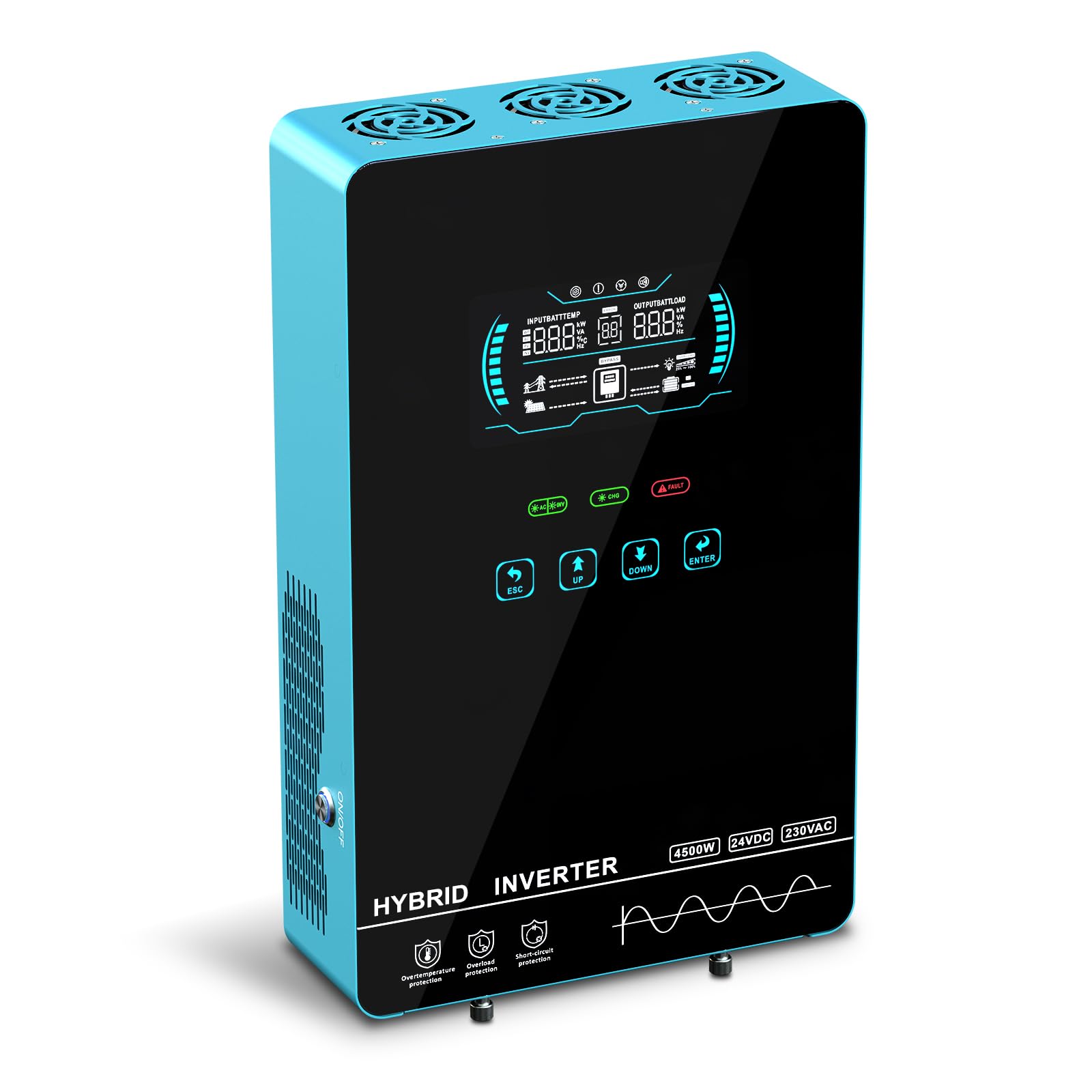 POWLAND 4000W Hybrid Solar Inverter | 24V DC to 120V AC Pure Sine Wave | LCD Display with Glass Top | 140A MPPT Charge Controller | Battery-Less & Lithium/AGM Battery Compatible