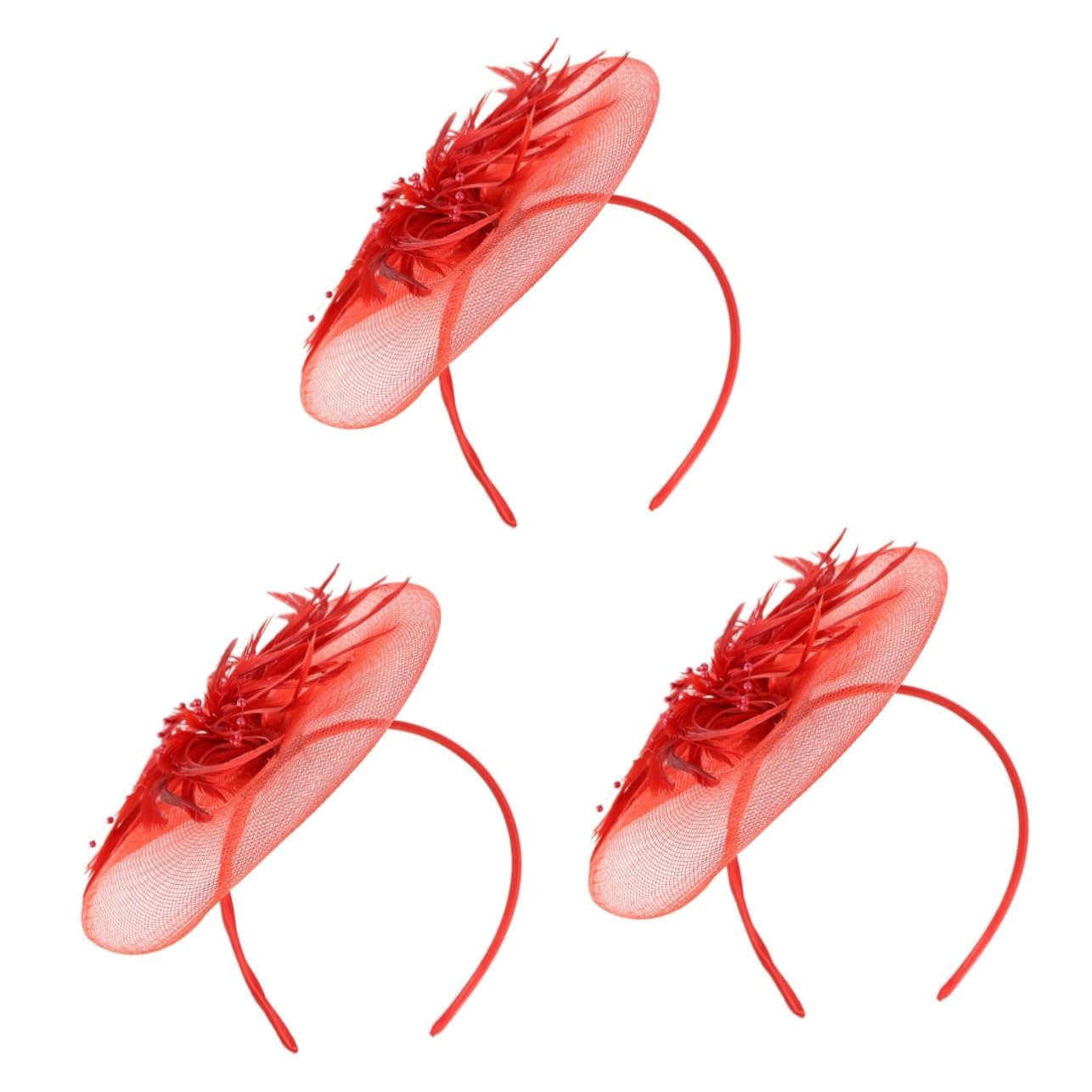 DOITOOL 3stücke Eleganter Feder Fascinator Haarreif Mit Netz Und Schleife Für Hochzeiten Partys Und Besondere Anlässe Rotes Haarschmuck-Accessoire