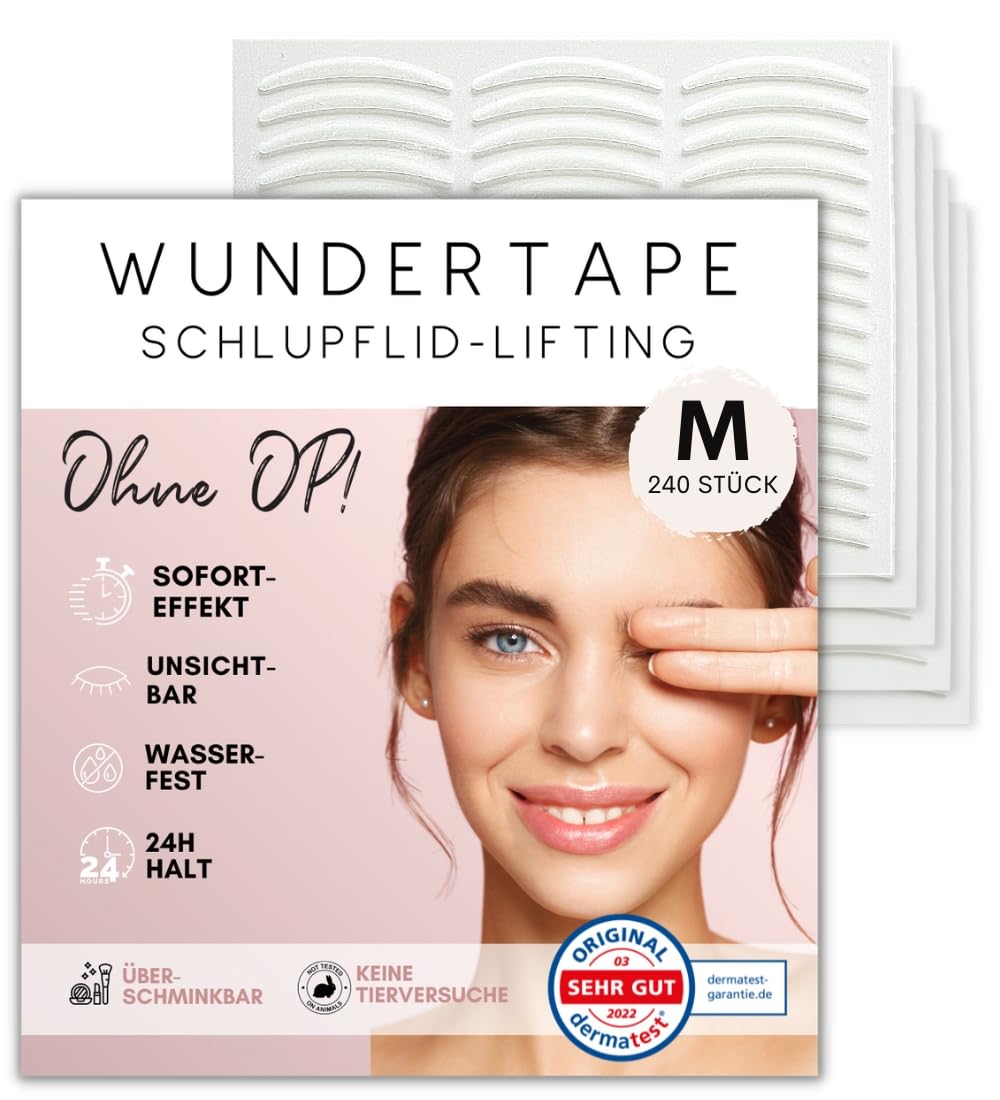WUNDERTAPE Schlupflider Stripes Schlupflid Tape Streifen zum Augenlid-Lifting ohne OP (wasserfest, unsichtbar,24h halt, eyelid tape) Augenlid stripes unsichtbar (240 M)