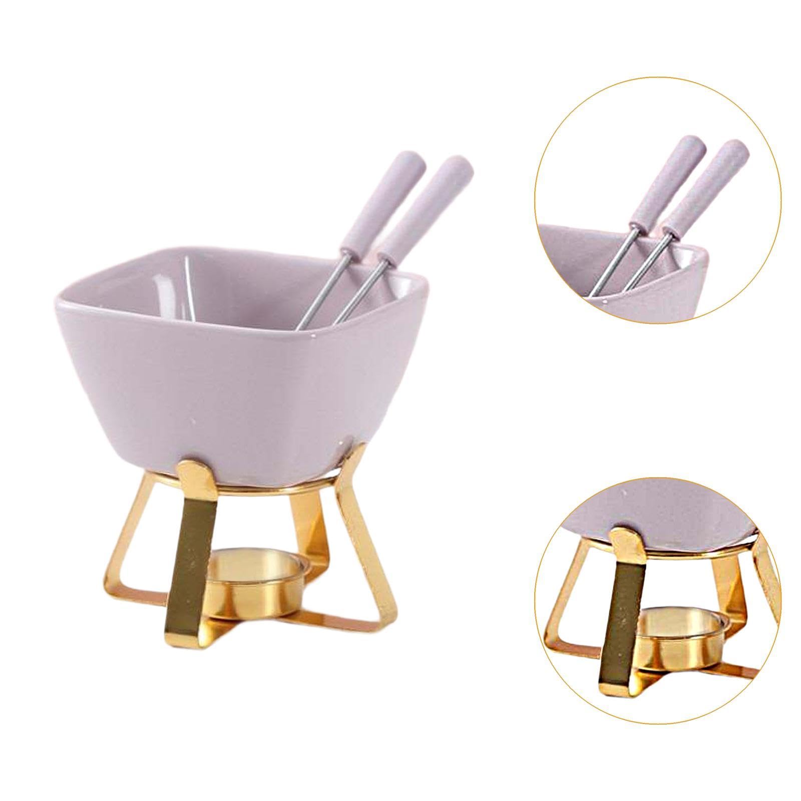 Pentola per Fonduta di Cioccolato, Pentola per Sciogliere, Scaldaburro con Forchette E Ciotola per Fonduta, Tazze per Cioccolato E Forma, Purple W Gold Rack