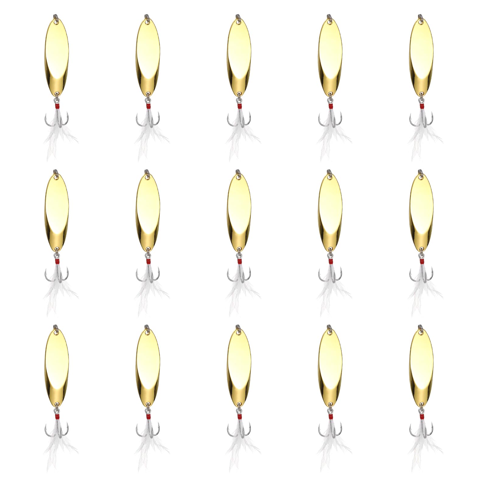 YELARXI Fishing Spoons Lures, Metal Saltwater Treble Trout Lures Jigging Spoon with Treble Hooks Spinner Baits 15 Pcs & 3/4 oz & Gold - Fitting for (Freshwater/Salmon/Bass/Trout)