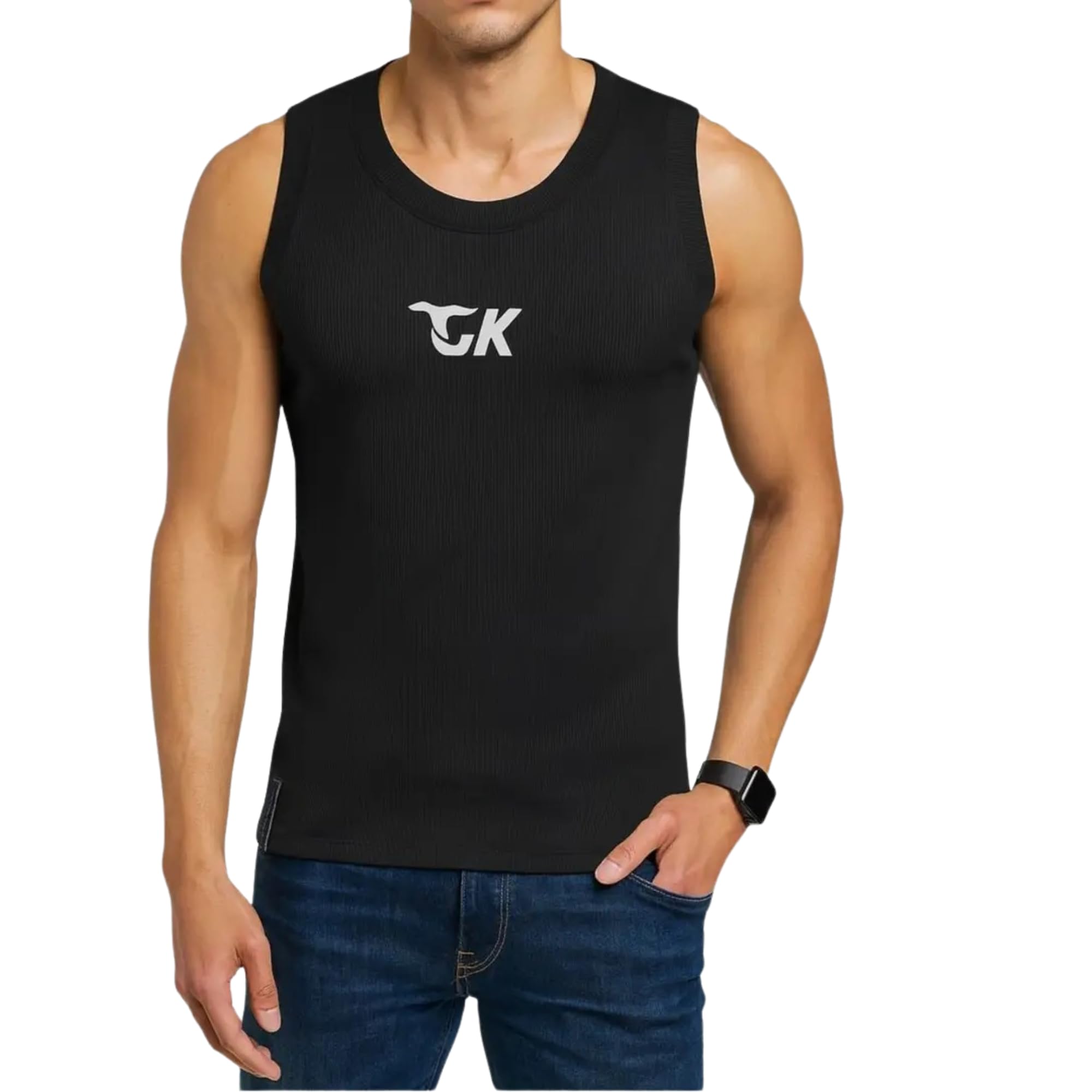 Elevate Your Casual Wardrobe with Our Premium White Tank top Featuring The Iconic GK Logo. Crafted from Soft, Breathable Fabric, This Tank top ensures All-Day Comfort While Making a Bold Statement-image-19