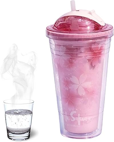 Miniatura 7 de ALASSE Sakura - Vaso de agua Sakura Tum-bler con tapa y pajilla, botella de agua reutilizable de doble pared de 16 onzas, a prueba de fugas, taza de