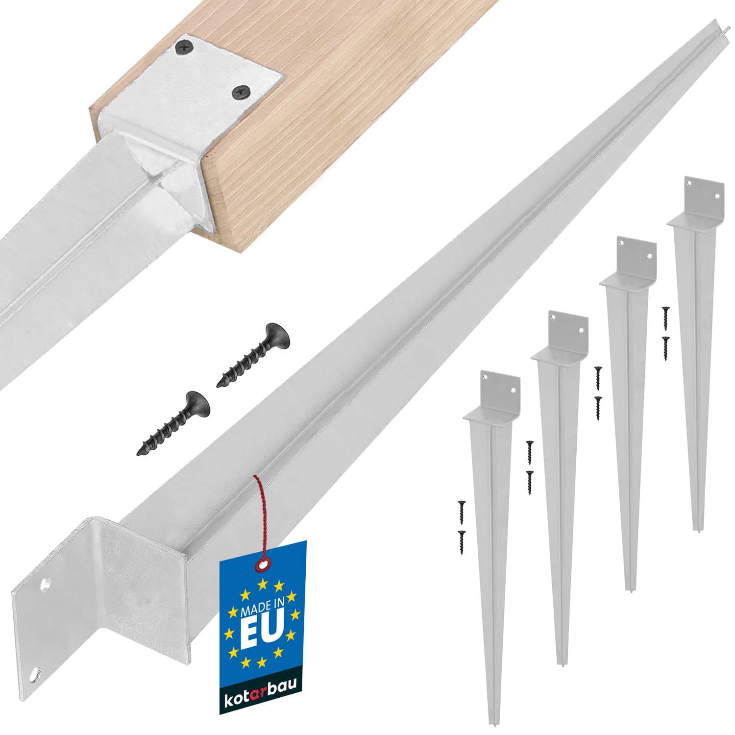 KOTARBAU® Set of 4 Ground Anchor - 500 mm (19,7 in) Post Anchor- Galvanised Steel - 50 x 60 mm (2x2,4 in) - Silver - Post Brackets - Heavy Duty - for Fence and Pavilion