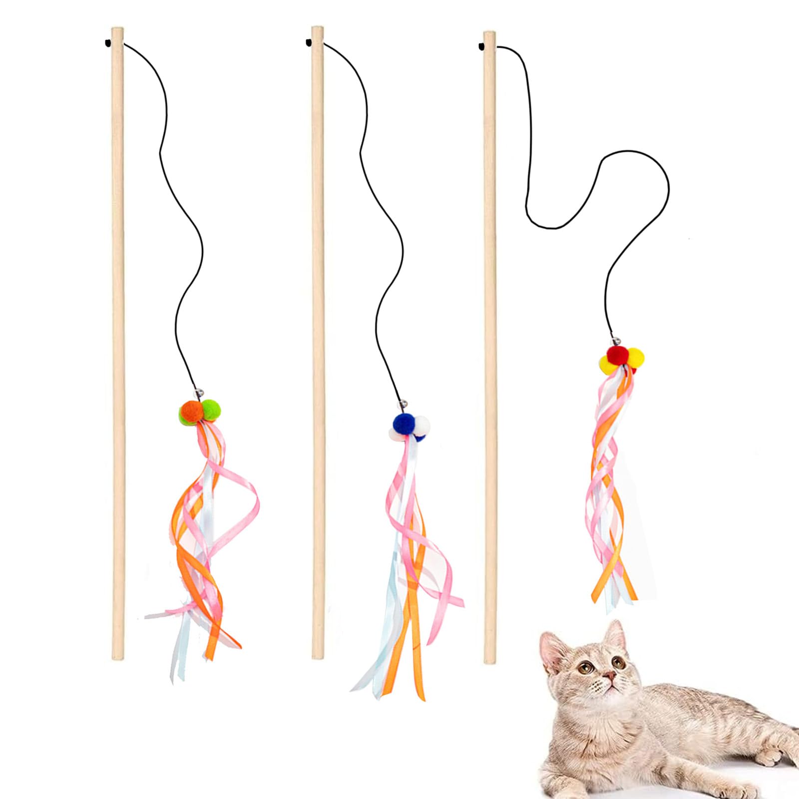 Varitas para gatos, 3 varitas interactivas para gatos con campana, varitas de juguete para gatos y gatitos