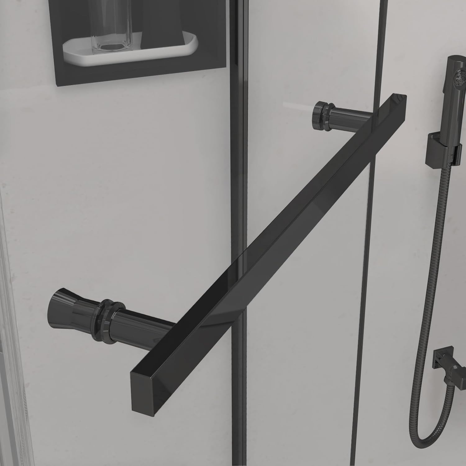 36"W x 72"H Neo-Angle Frameless Shower Door，Corner Shower Enclosure with 1/4"(6mm) Clear SGCC Tempered Glass, Pivot Shower Doors in Matte Black Finish, Reversible Installation