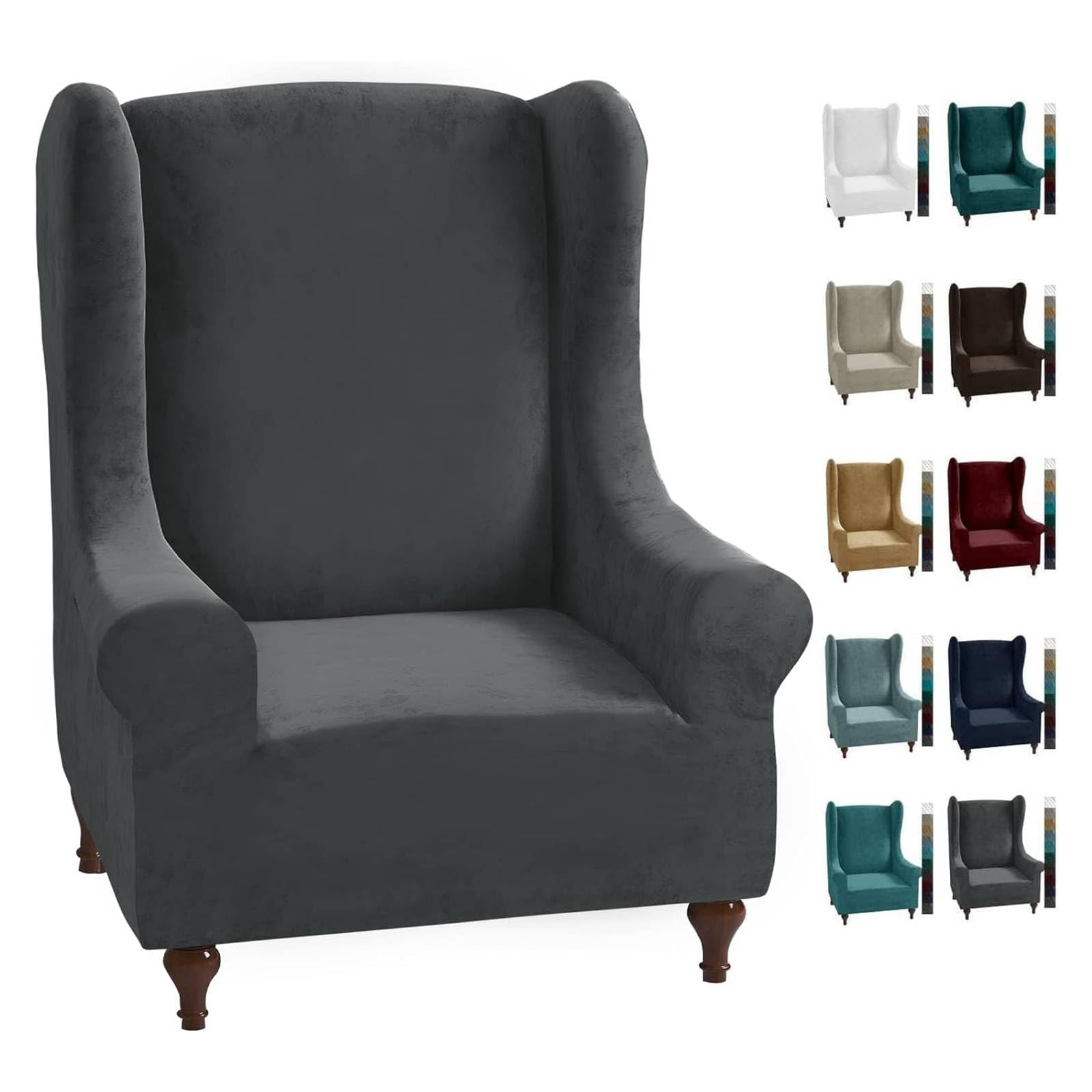 CHELZEN Stretch Velvet Wingback Chair Slipcover Soft Slipcovers for Wingback Chairs Wing Chair Cover with Elastic Bottom (Wing Chair