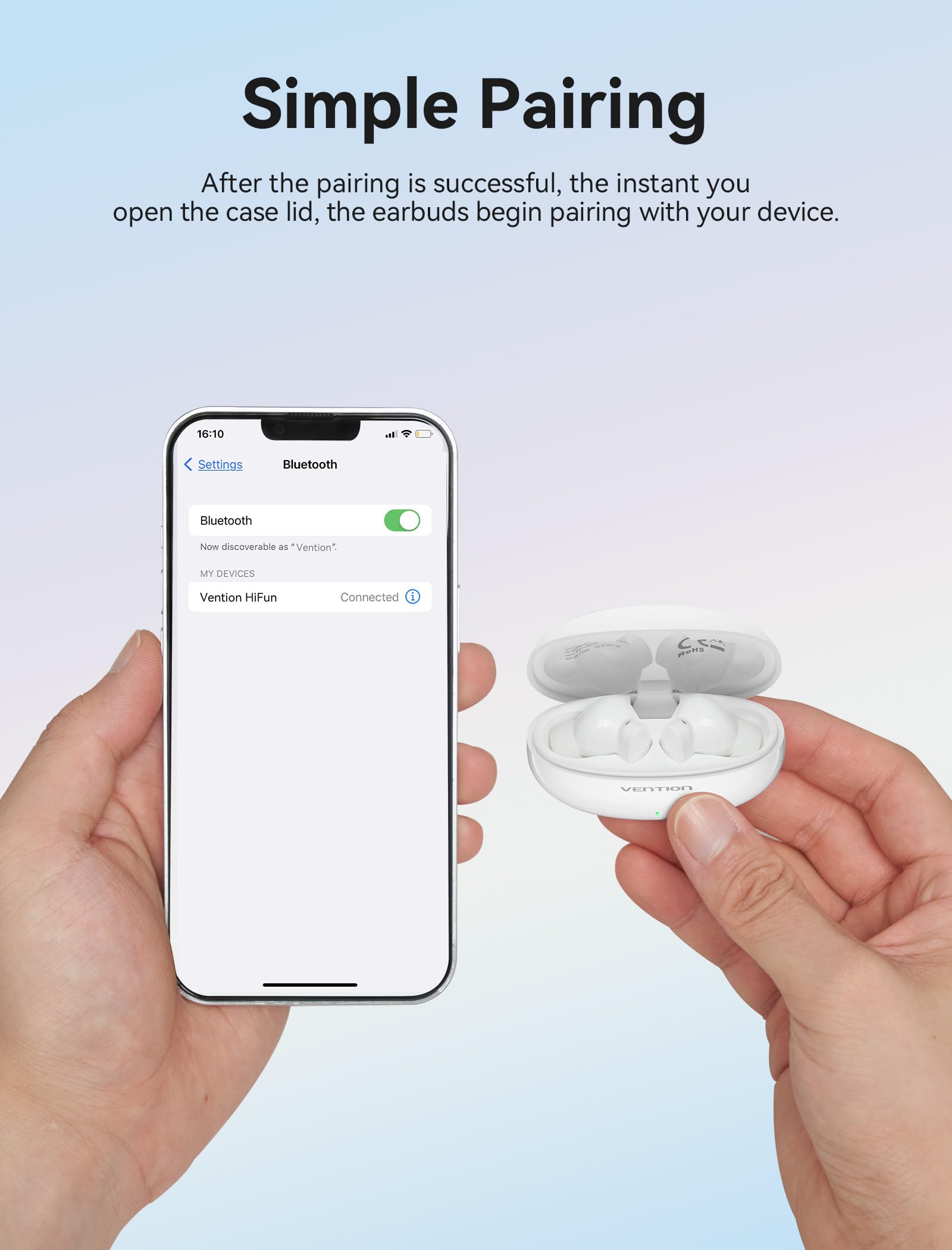 VENTION TWS True Wireless Auriculares Inalámbricos In-Ear con micrófono Integrado Bluetooth 5.3 Sonido HiFi y Toque Inteligente, Incluye Estuche de Carga y Micrófono Integrado para iOS Android Azul