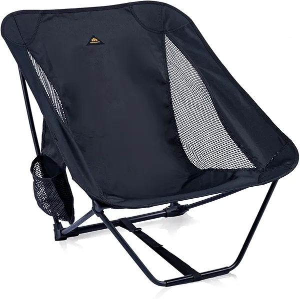 iClimb Low Ultralight Compact Camping Folding Chair with Side Pocket and Carry Bag (Black)