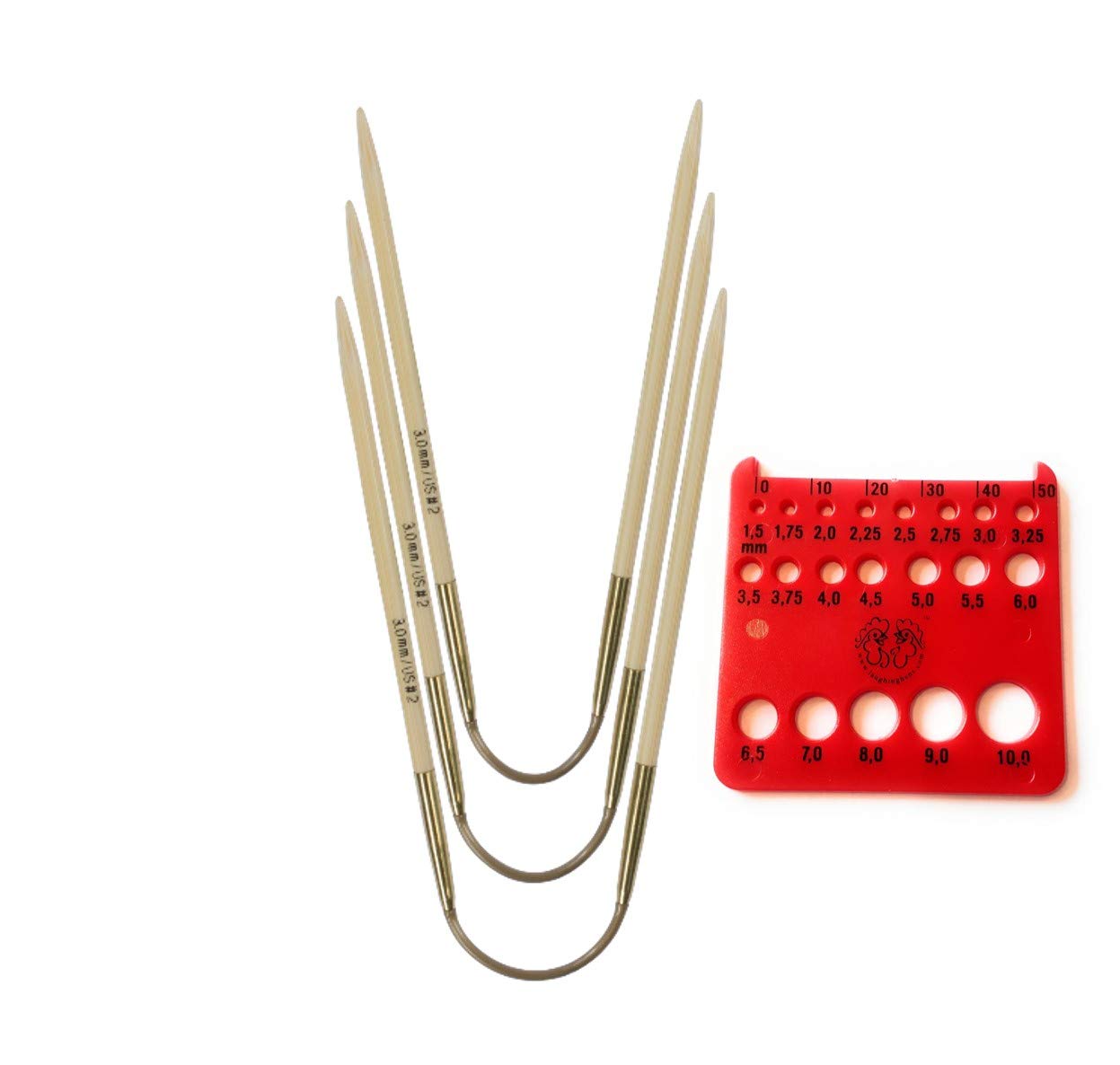 addi CrasyTrio Bambus (Flexi-Flips) mit goldfarbener Kordel (EU-Version) (3er-Set) mit roter Nadelstärke 24 cm, Größe 2,75 mm