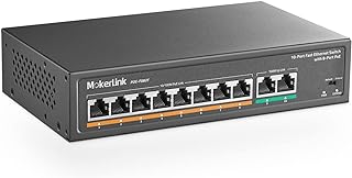 MokerLink 10 Port PoE Switch with 8 Port PoE+, 2 Fast Ethernet Link, 100Mbps, 120W 802.3af/at PoE, Fanless Plug & Play Network Switch
