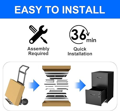 Miniatura 4 de Archivador de metal con cerradura, archivadores verticales con 2 cajones, gabinete de archivo de bloqueo negro para oficina en casa, gabinete de