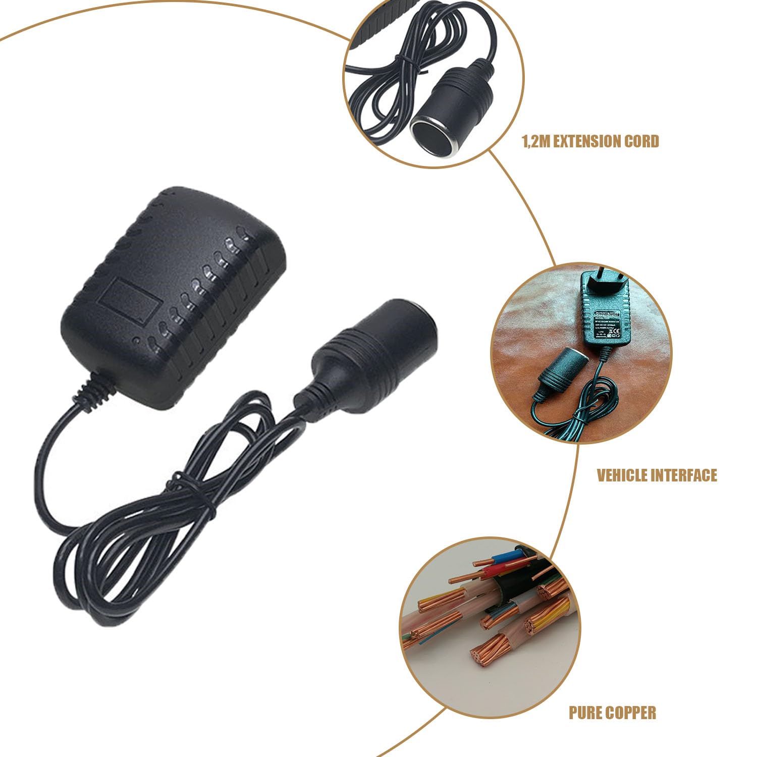 Adaptateur Allume-Cigare 12V 10A - Câble 1m - Pour Onduleur, Pompe à Air, Tasse Chauffante - Voiture Et Camping