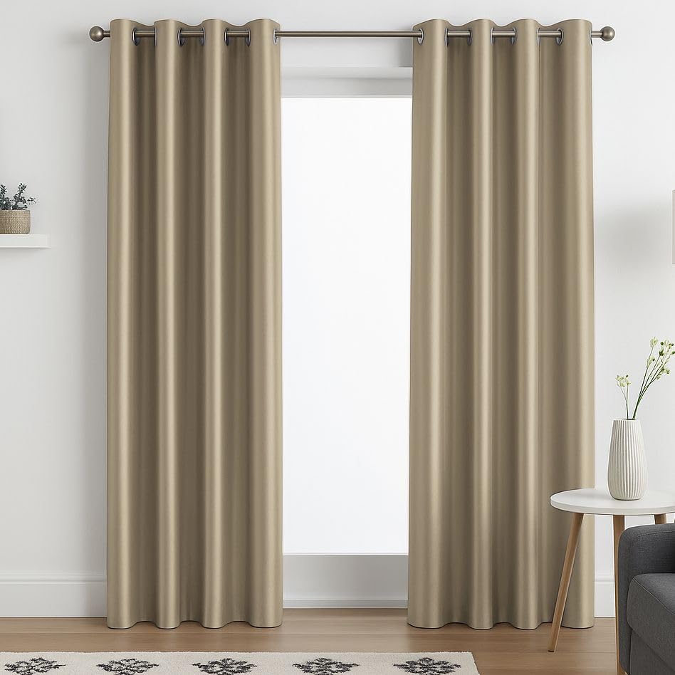 John Aird Luxury Faux Silk Fully Lined Eyelet Curtains (Latte, 168cm Width x 229cm Drop (66"x 90") โ image 1