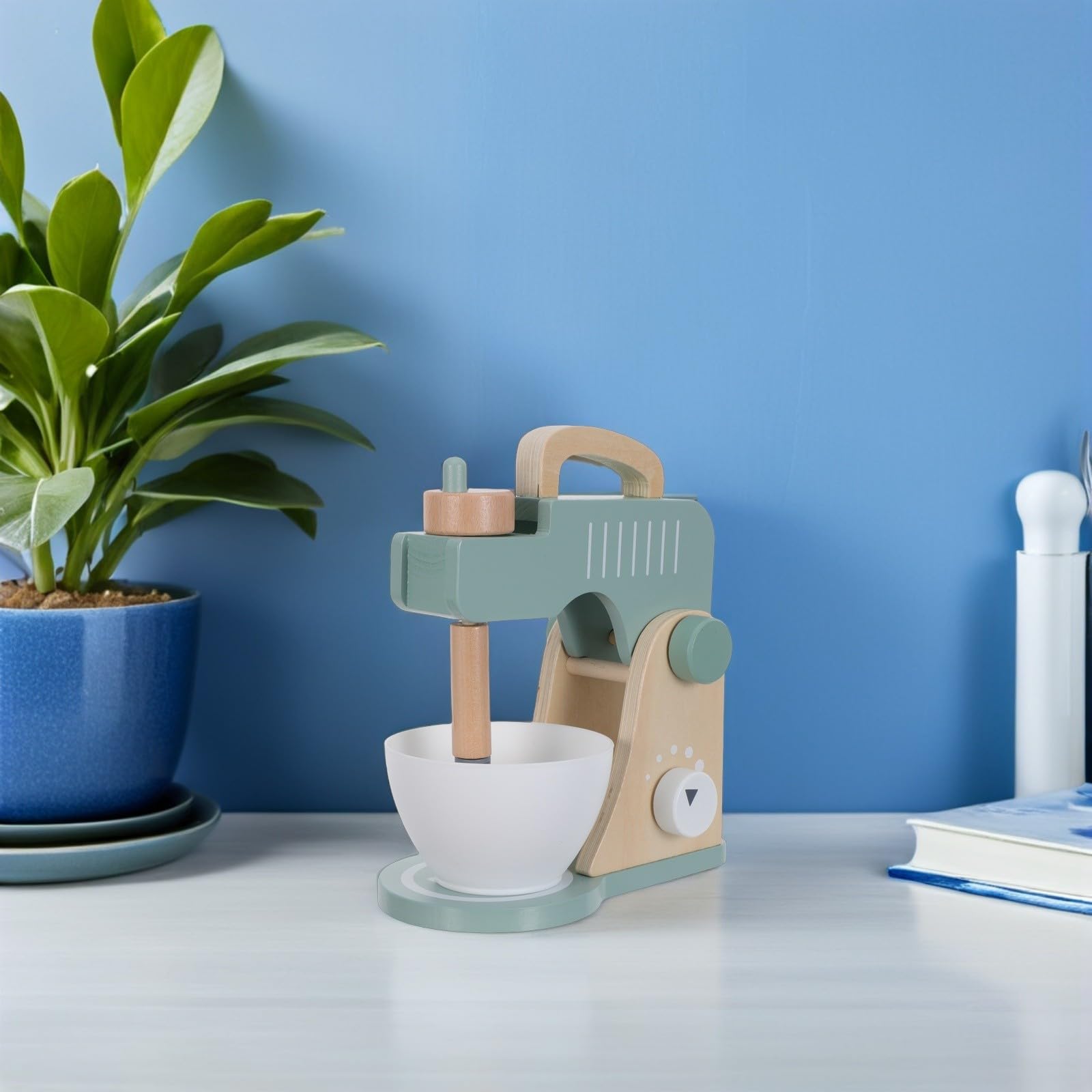 POPETPOP Set Giocattolo Cucina in Legno per Frullatore Manuale a Manovella, Uova Finte e Ciotola, Sicuro e Creativo per Gioco di Ruolo a Casa in Gruppo