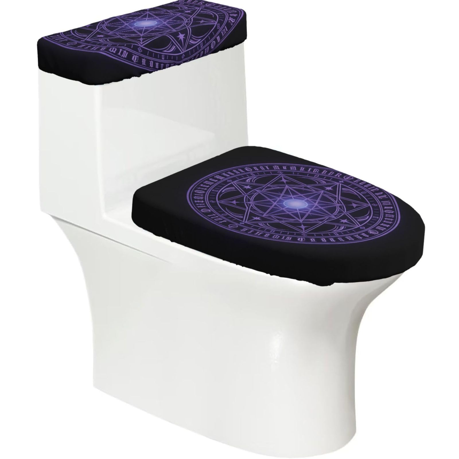 Cntdbu Black Magic Circle Elastic Toilet Cover Set Of 2-Stretchy Lid And Tank Covers For Bathroom, Soft Washable U Shape Toilet Decor