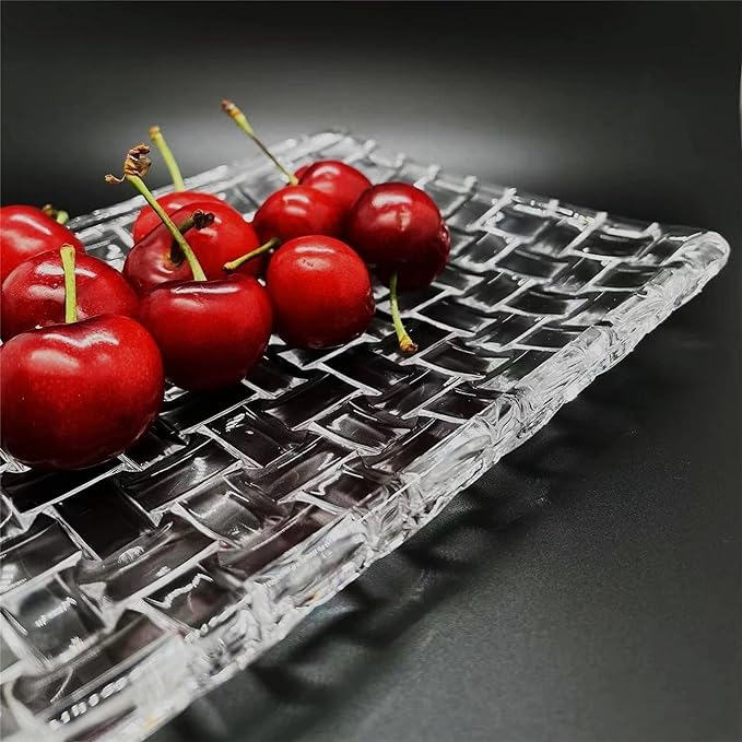 Image of Glass Serving Plate Set of 1 pcs Flower Decorative 11 inch Crystal Clear Glass Plate- Dry Fruits Sweets Chocolate Snack Plate for Dining,Catering Event,Parties,Wedding Dinner Plate (MV-04)
