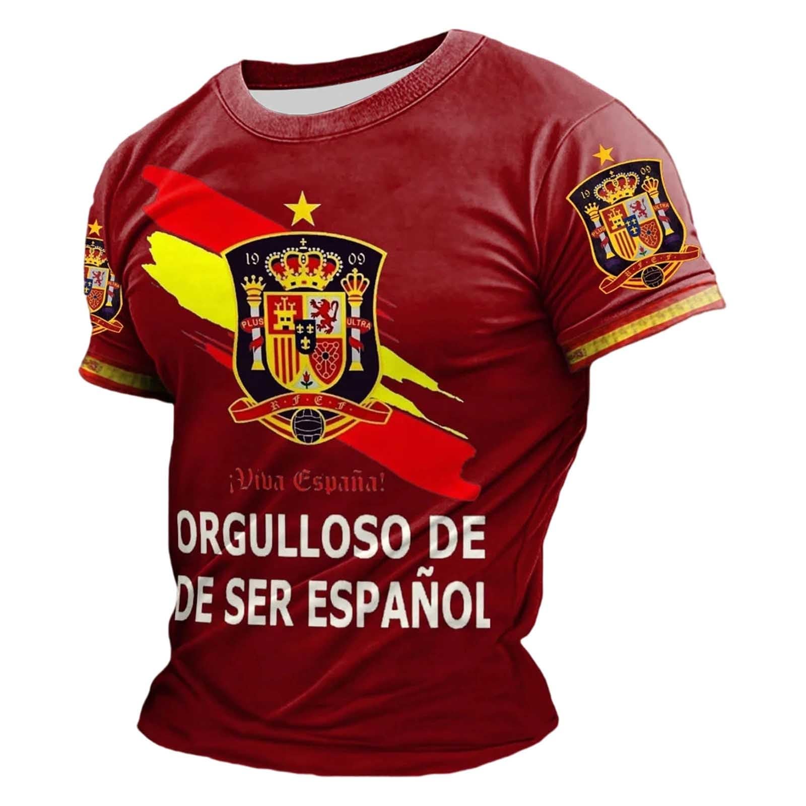 Camiseta SeleccióN EspañOla 2026, Camiseta Deporte Hombre,Camiseta De Manga Corta Estilo Torero para Uso Diario Top Ligero De Cuello Redondo para Un Look Casual CláSico
