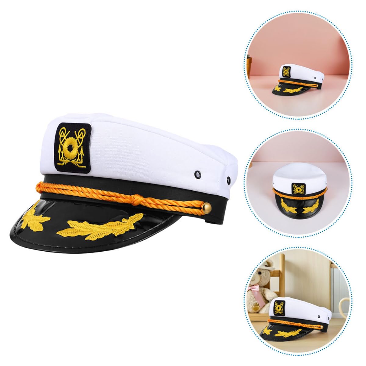 4pezzi Cappello da Capitano Regolabile per Barca e Yacht Tessuto in Poliestere Leggero e Resistente Design Ricamato Unico Adatto per Eventi di Gruppo e Abbigliamento Casual