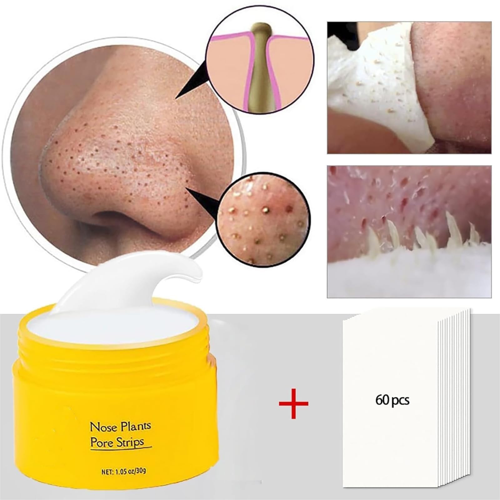 Luelle Pore Strips - Luelle Nose Pore Strips,Luelle Blackhead Remover,Deep Cleansing Pore Strips,Blackhead Mask with 60 PCS Strips,Nose Plants Pore Cleanser Purifying Face Mask for Nose & Face (1Pcs)