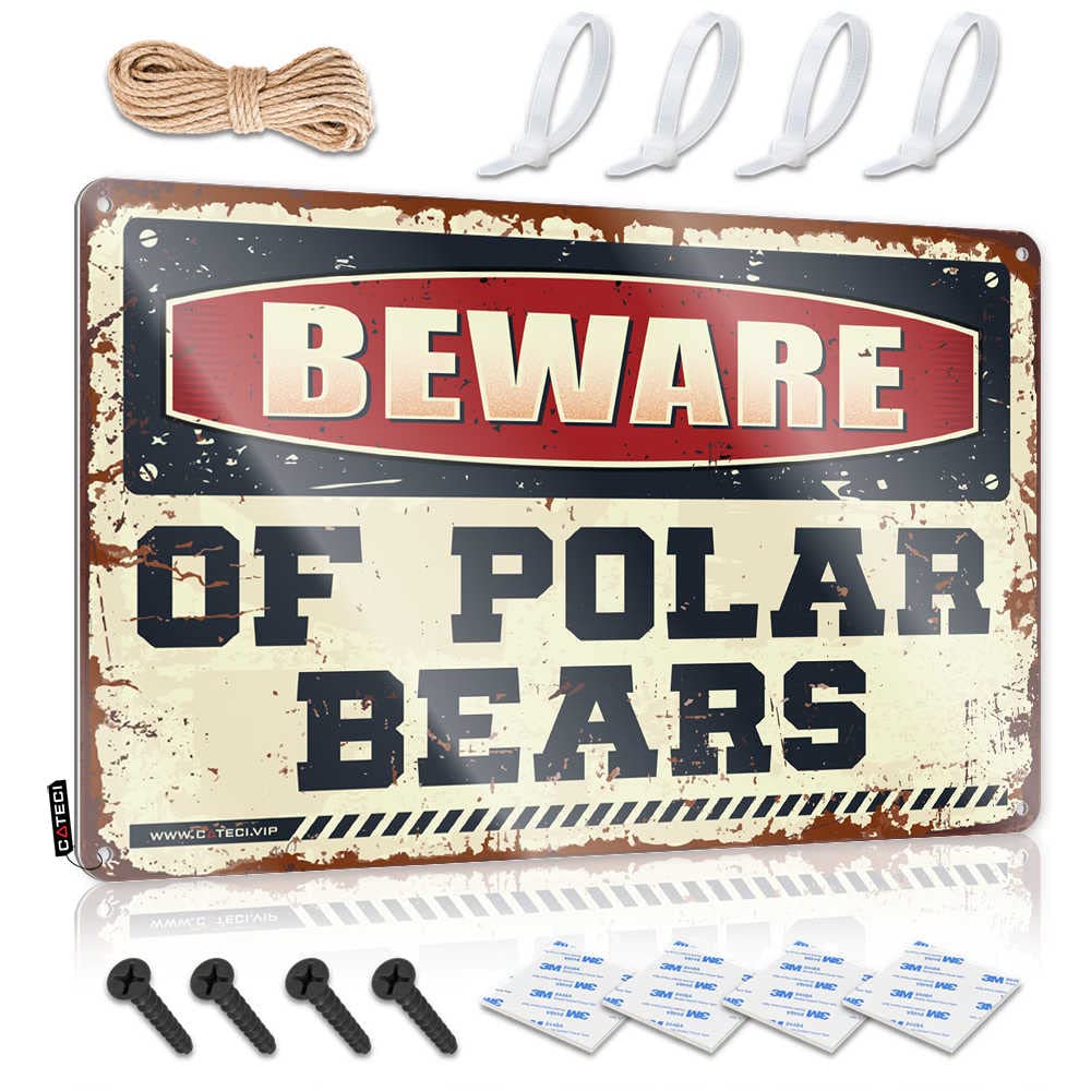 Beware Of Polar Bears Decaor Humor Hanging | Happy Tin Metal Decor Case Vintage Metal Wall Decor(30X40CM)