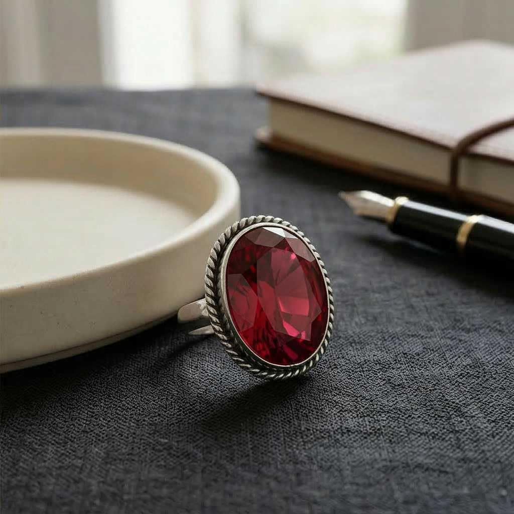 JEWELOPORIUM Chunky Natural Gemstone Ring For Women Amber, Labradorite, Turquoise, Rose Quartz Oval Boho 925 Sterling Silver Plated Handmade Jewelry