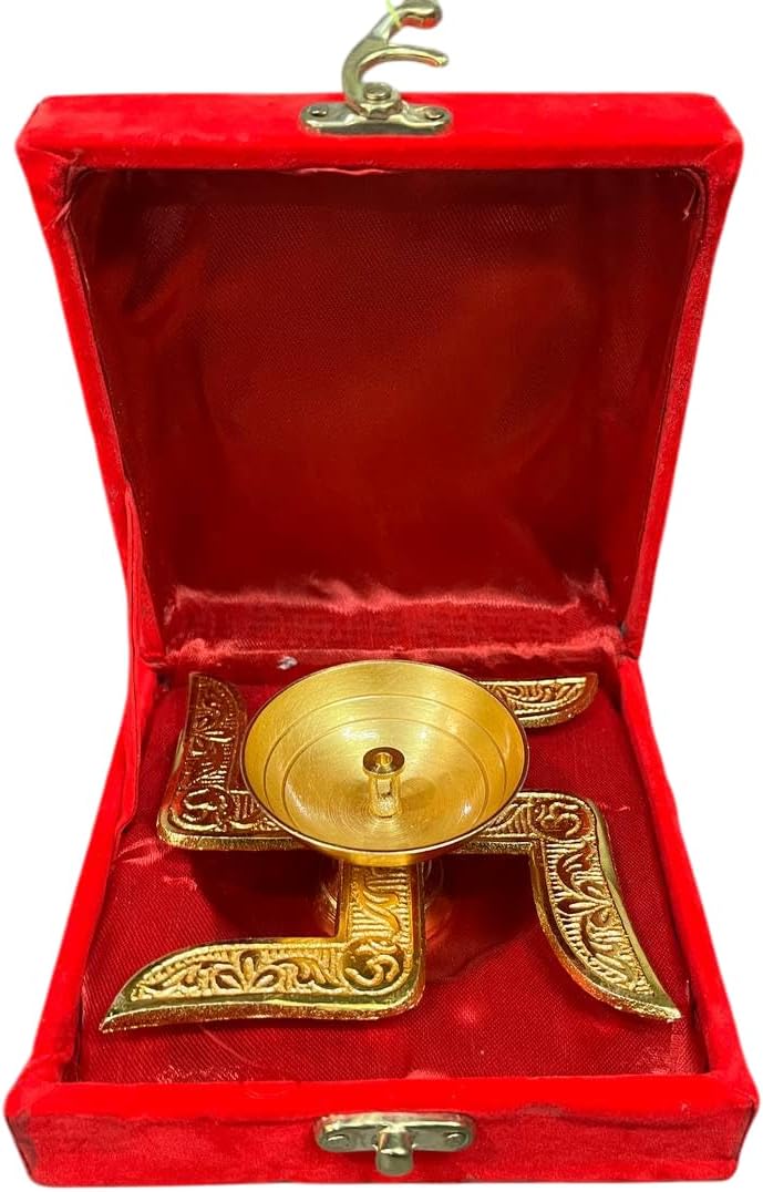 HANDICRAFTS Traditional Diya with Velvet Box for Pooja, Diwali, Home Decor Jyot Diya Oil Lamp | Pooja Articles and Pooja Items for Home Temple Diya with Decorative Design (OM Silver Diya)