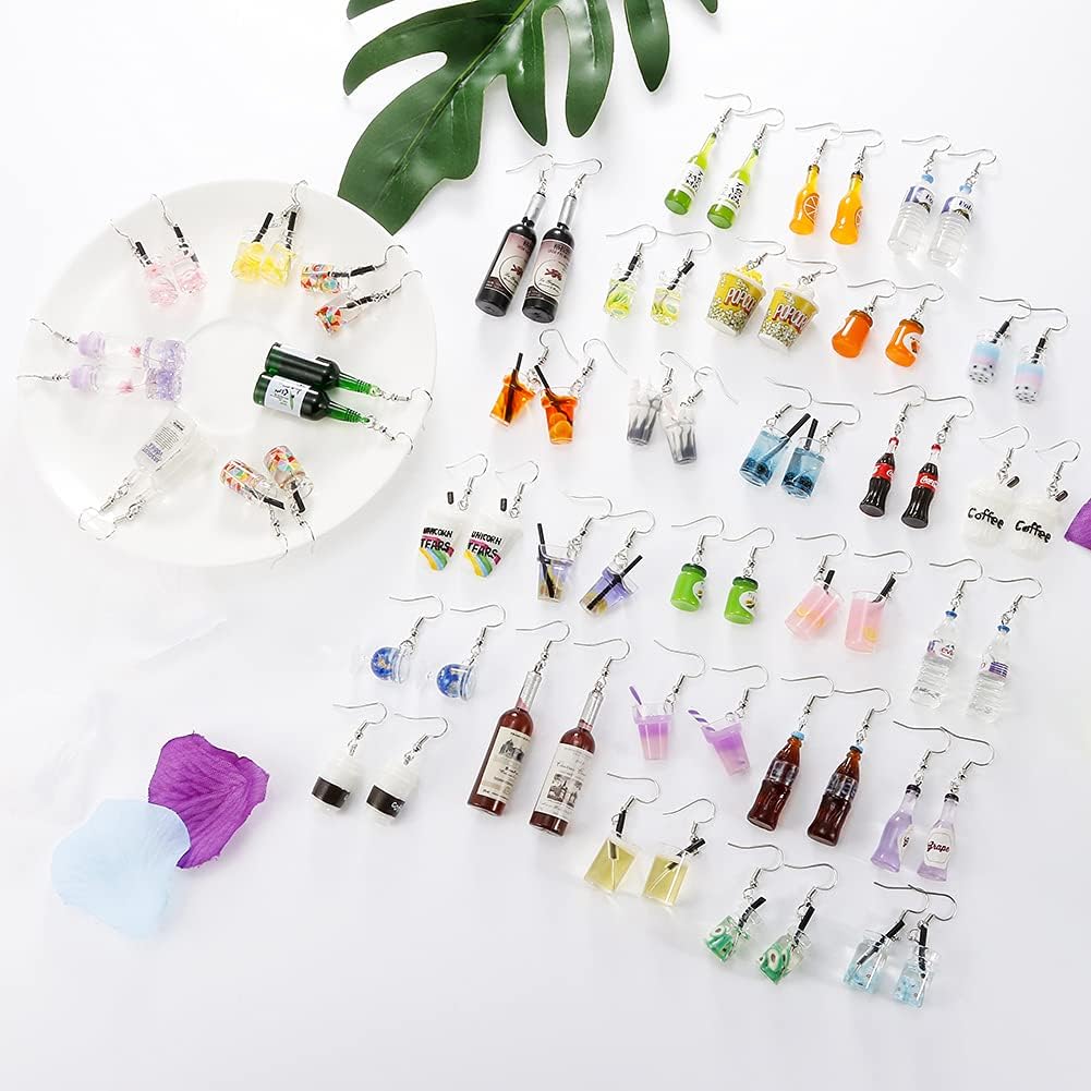 20 Pairs Random Mixed Resin Acrylic Earrings Set, Weird Dangle Drop Drink Bottle Animal Pendant Charms Earring, Handmade Funny Statement Unique Fashion Hoop Earring Jewelry for Women Girls - Image 2