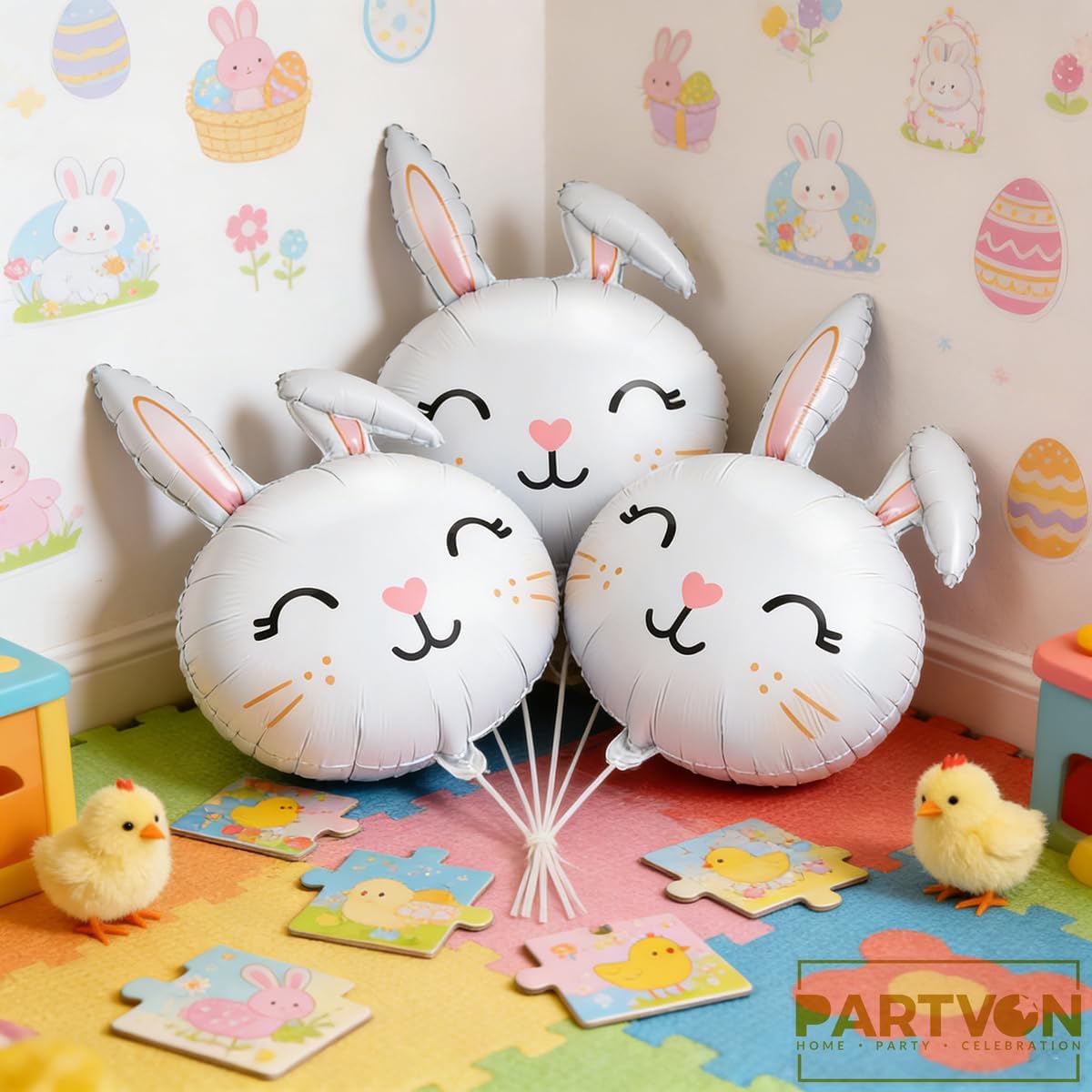 12 PCS Easter Bunny Balloons Rabbit Foil Balloons for Spring Birthday Party Baby Shower Easter Themed Party Decorations (Bunny)