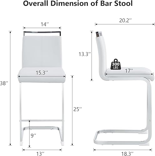 Miniatura 2 de Taburete de bar de 25 pulgadas de altura de mostrador, juego de 2 sillas de bar de piel sintética con respaldo de isla de cocina con cojín para
