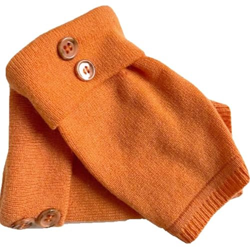 Fingerless Gloves Orange Small - Medium S - M 100% Cashmere Knit Women's Arm Warmers Texting Cuffs Handmade Free Shipping