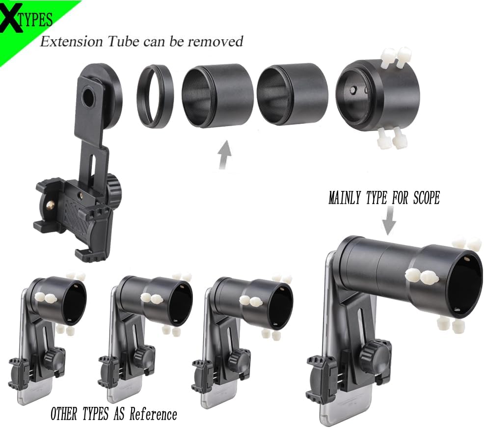 Rifle Scope Mount Camera Adapter - All Aluminum Frame Adapter for Hunting & Birding - Contains 3 Sections of Extension Tube