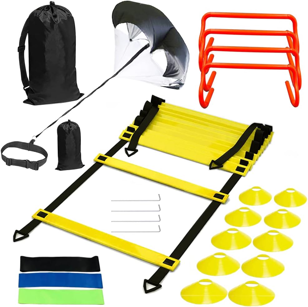 Agility Ladder Speed Training Equipment Includes 5 Speed Hurdles Pro