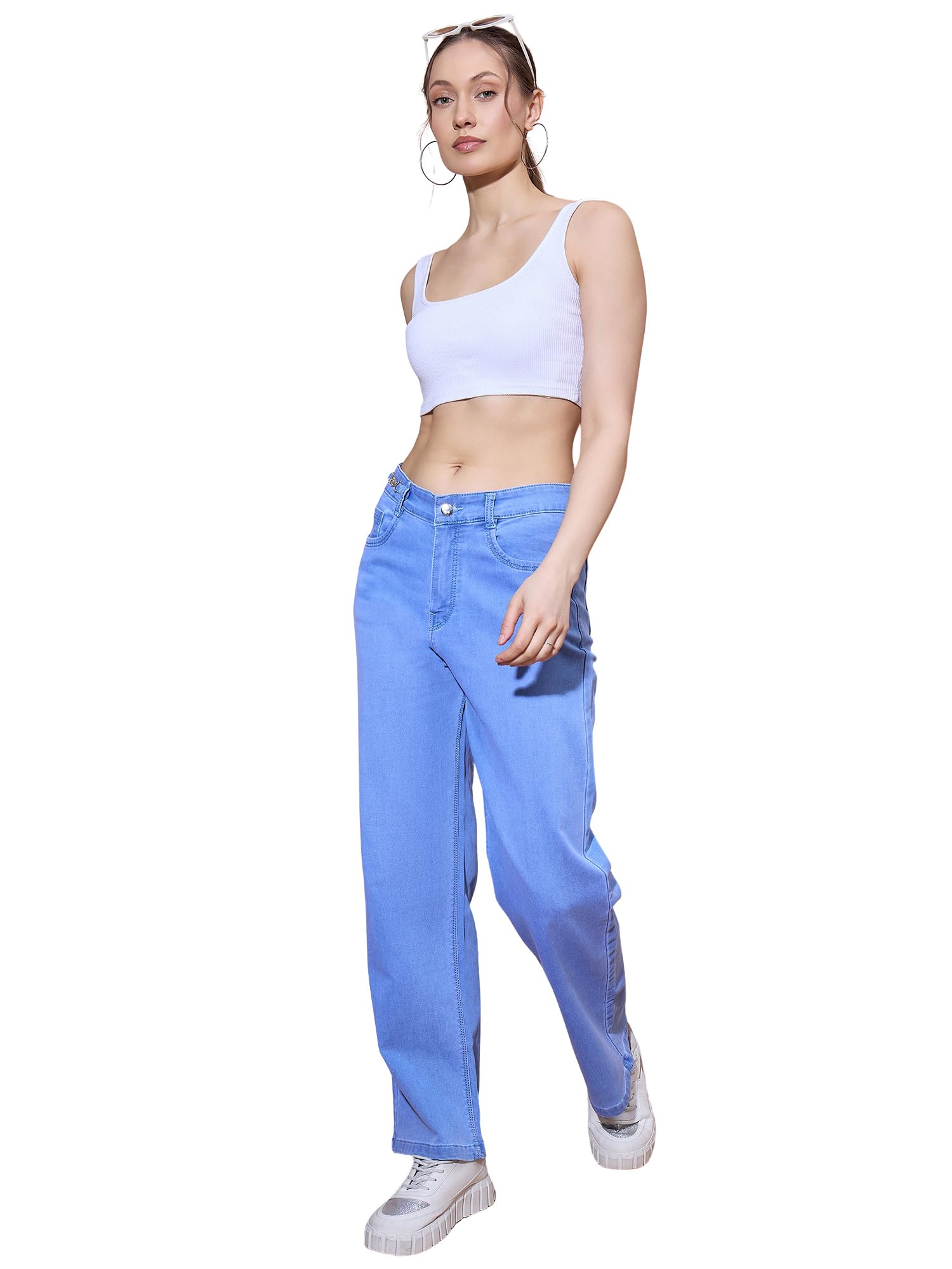 double knot Straight Fit Jeans with Waistband Buckle Detail-picture-11