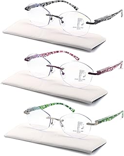 SOPHILY Progressive Multifocus Reading Glasses for Women Multifocal Rimless Womens Readers Trifocal Blue Light Blocking 3 Pack: Green + Red + Grey, 2.50
