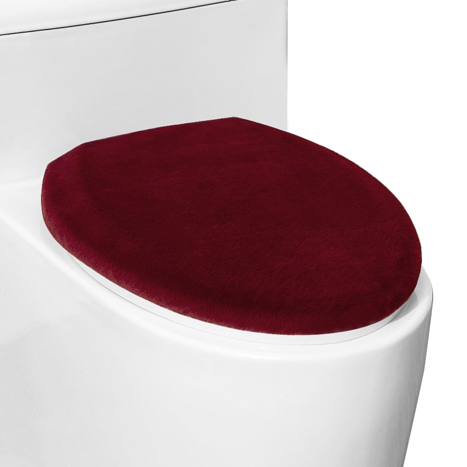 Comfortable Soft Plush Toilet Lid Cover for Bathroom, Machine Washable Toilet Seat Covers, Fits Most Round Elongated and Oblong Lids, Easy Installation& Cleaning (Burgundy)