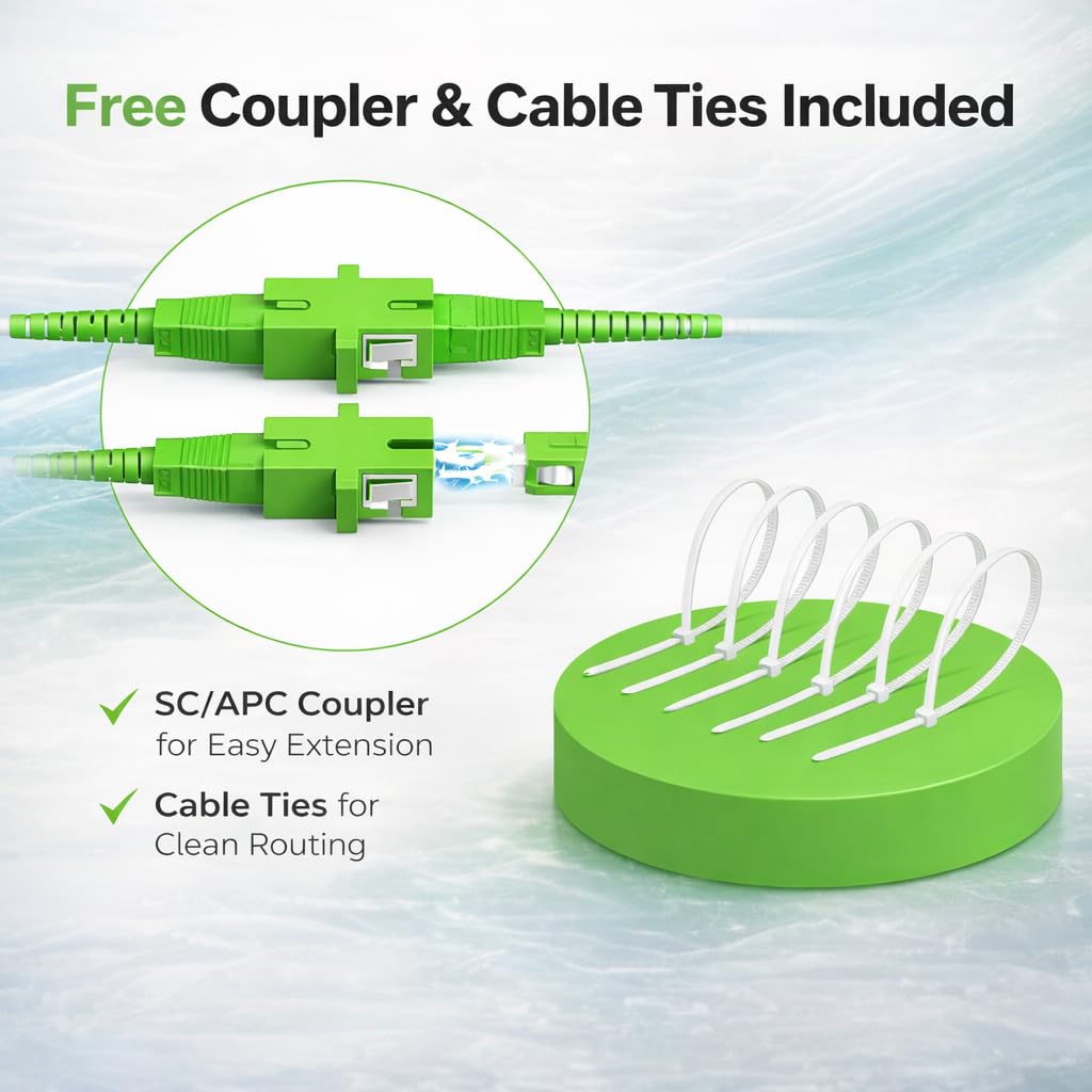 Armored SC APC to SC APC Fiber Optic Cable 20 m 66 ft, Black | 3.0mm G657A2 OS2 Simplex LSZH Fiber Optic Internet Cable for Patch Cord Jumper Replacement, Extension, and ONT Setup