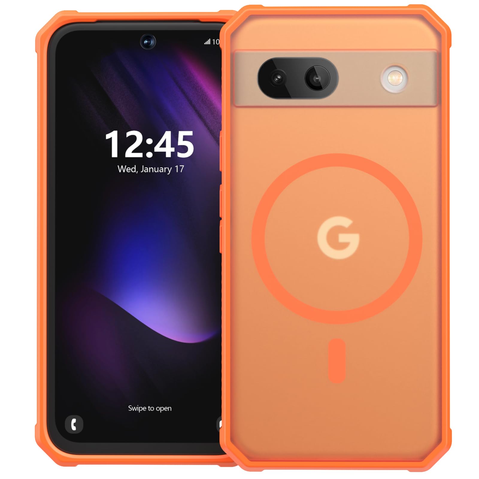 ANNSD for Google Pixel 8A Case,Magnetic Shockproof with Translucent Protective Cover,Slim Full Body Drop Protection for Wireless Charging(Matte Orange)